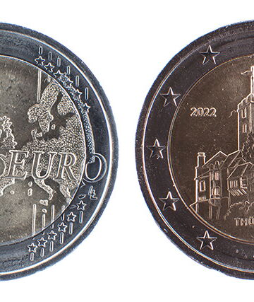 2-Euro-Gedenkmünze „Thüringen“ mit Wartburgdarstellung, die den Abschluss der Bundesländer-Serie macht. Foto: Wartburg-Stiftung, Rainer Salzmann
