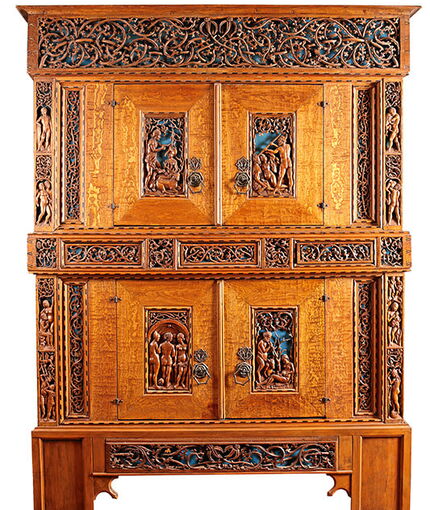 Zweigeschossiger Schrank - „Dürerschrank“, fränkisch (Nürnberg), 1510-1520, Linde, Kirsche und Esche, Wartburg-Stiftung, Kunstsammlung, Inv.-Nr. KM0013