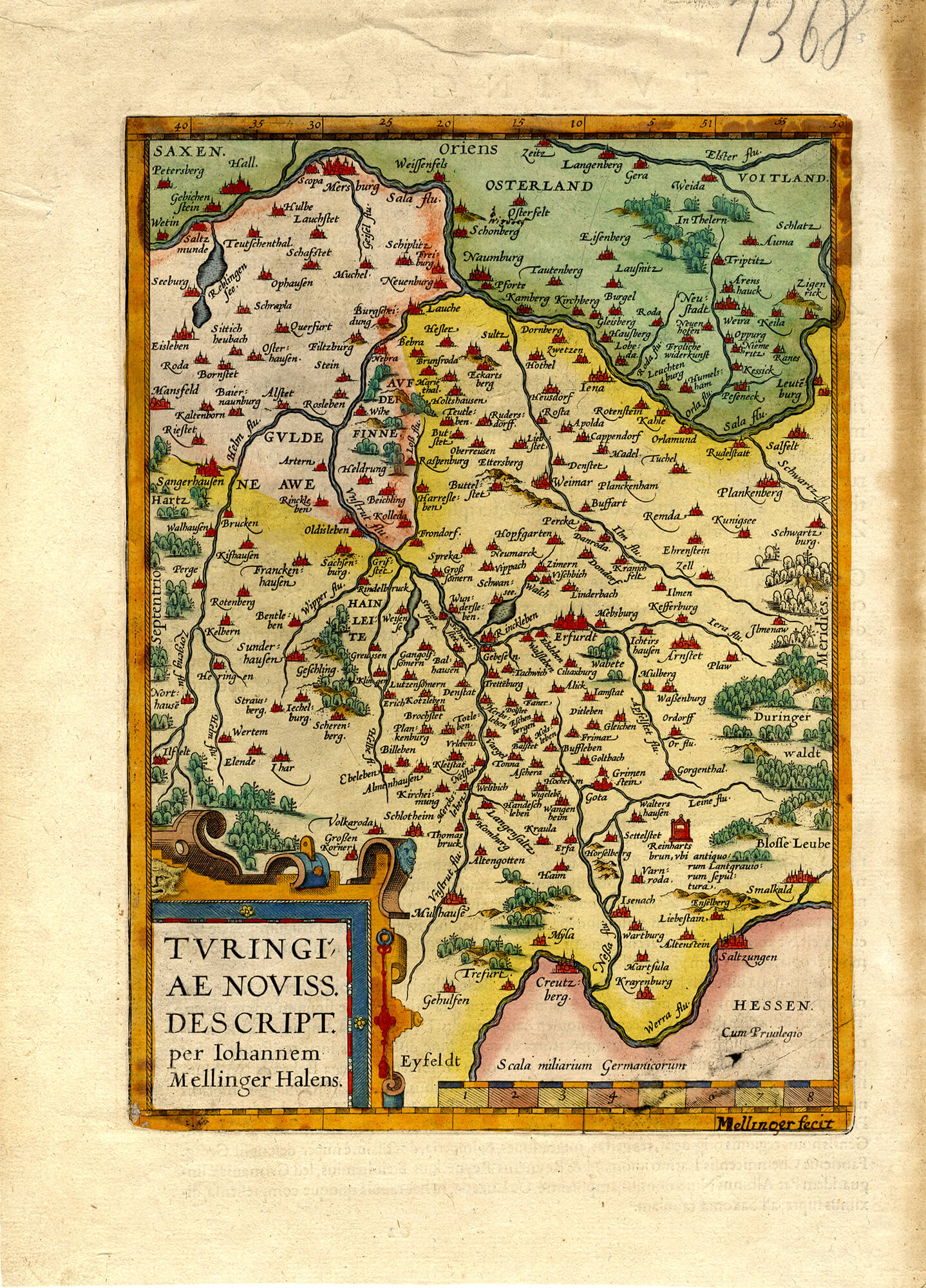 Eine alte Karte von Thüringen